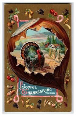 Vintage Embossed Thanksgiving Turkey Farm Scene Postcard Pre-1910 Holiday